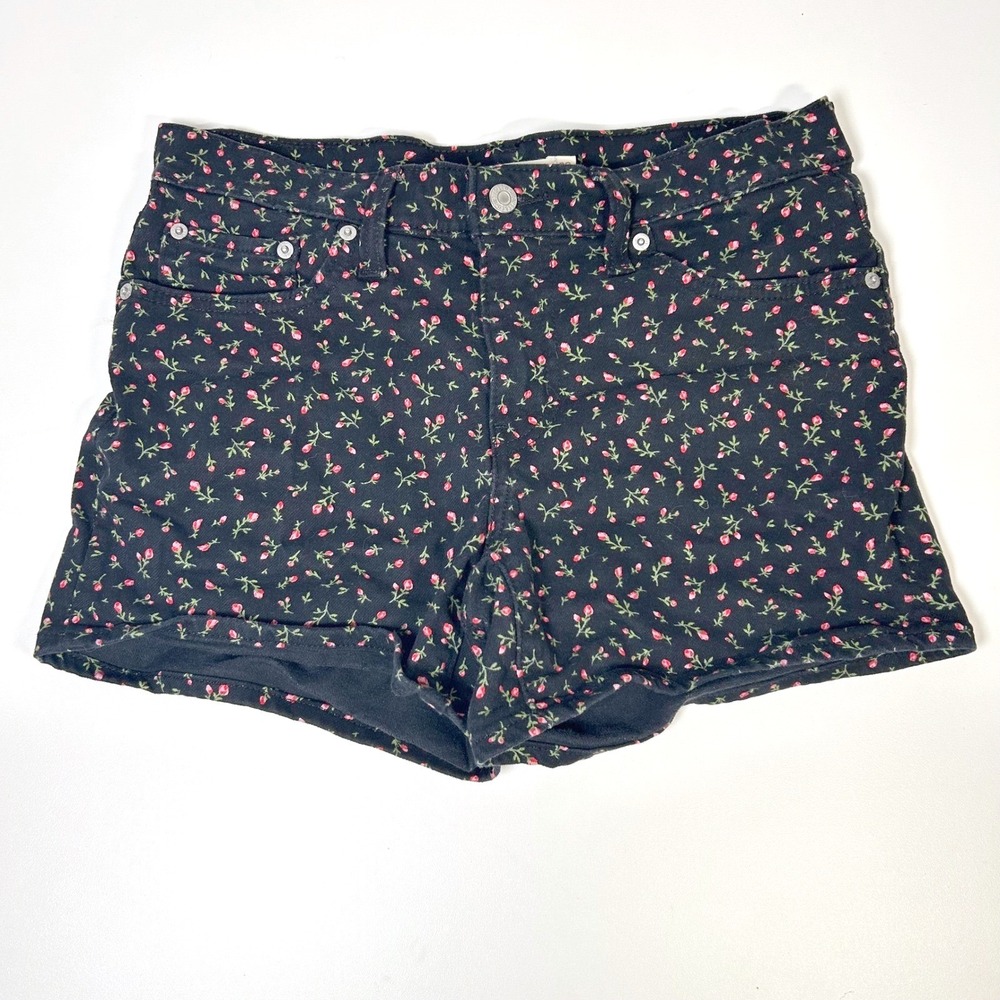 levi's mid length womens black shorts size 29 all over rosebud floral pink print